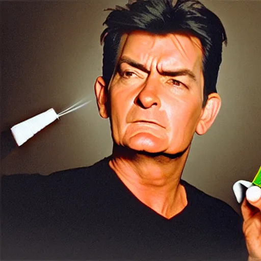 Image similar to charlie sheen sniffing spray-paint