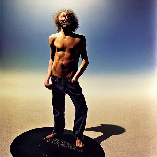 Image similar to Half man half turntable, portrait, by Annie Liebovitz