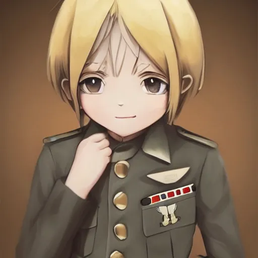 Prompt: beautiful little blonde boy in nazi uniform. made in abyss art style, inspired by kris from deltarrune, cute detailed artwork, anatomically correct, soft details, ilya kuvshinov, reflection, perfect composition, portrait, illumination, digital art, detailed anime soft face, symmetrical face, western comic, illustration, realistic