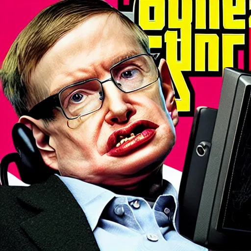 Image similar to Stephen Hawking in GTA V cover, rockstar games, no text,