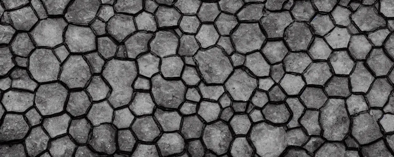 Image similar to rocky hexagon formations, rainy, wet, puddles, overcast, landscape