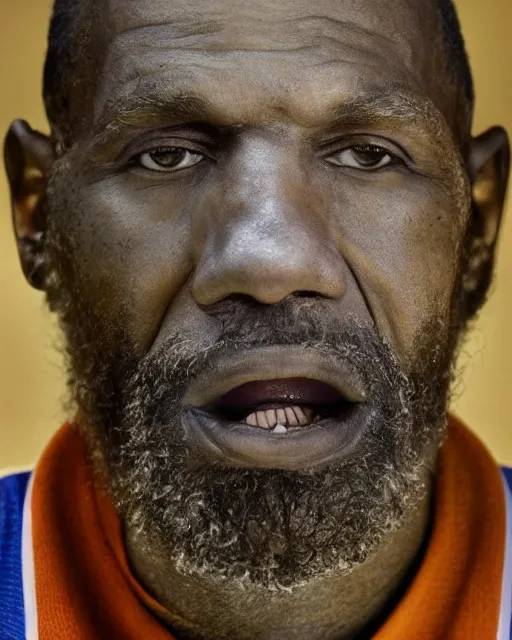 Image similar to portrait of lebron james, peaceful, old and wrinkled, photography by steve mccurry, detailed, trending on artstation