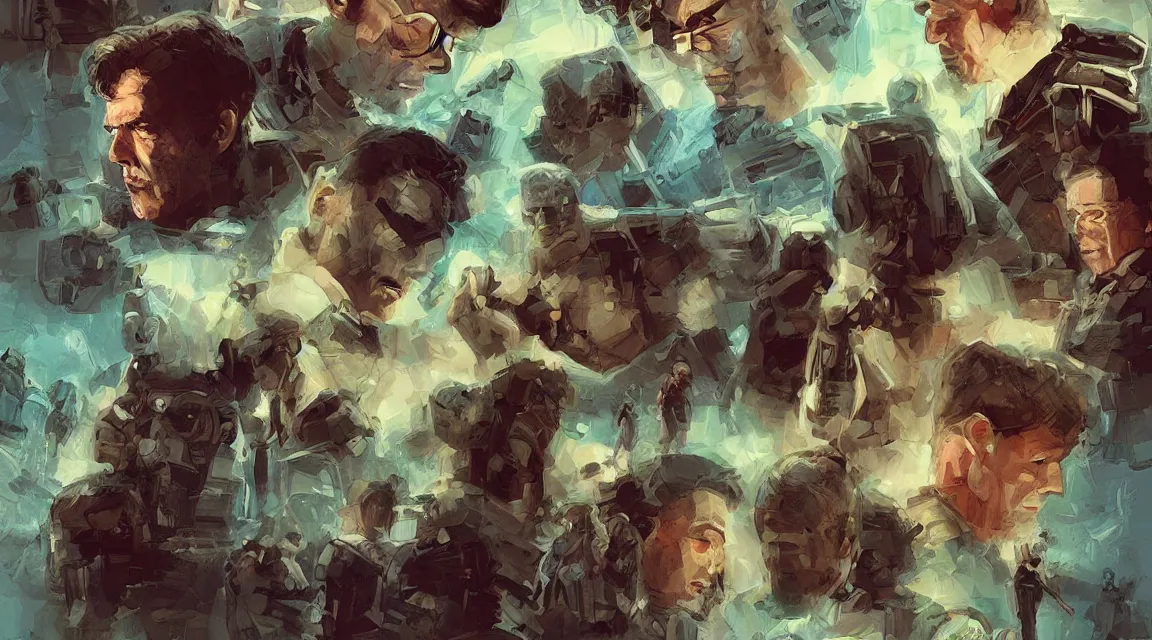 Image similar to do the androids dreams with electric sheeps, Wilbur Mercer, Rick Deckard, friend buster, Philip K. D. ,digital art, illustration style