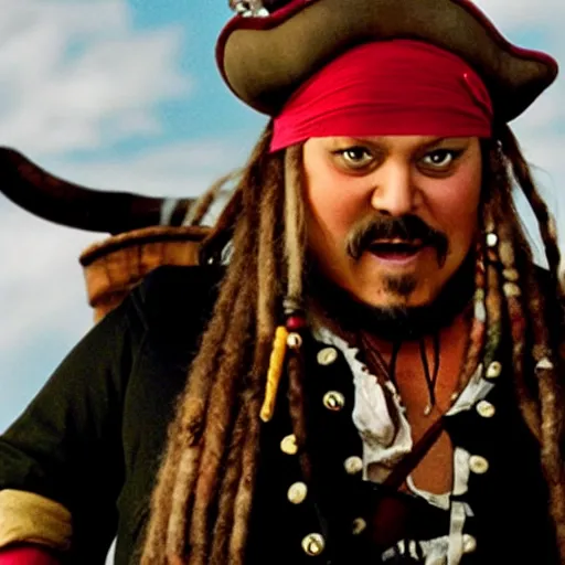 Image similar to captain fat sparrow, movie still from pirates of the carribean