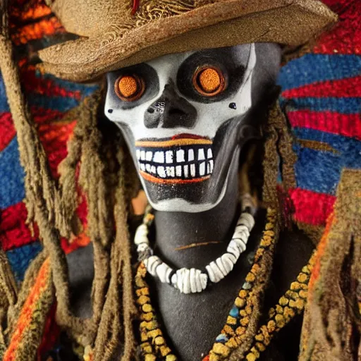 Prompt: detailed matte painting of traditional Haiti voodoo folk art with baron samedi, 8k, vivid