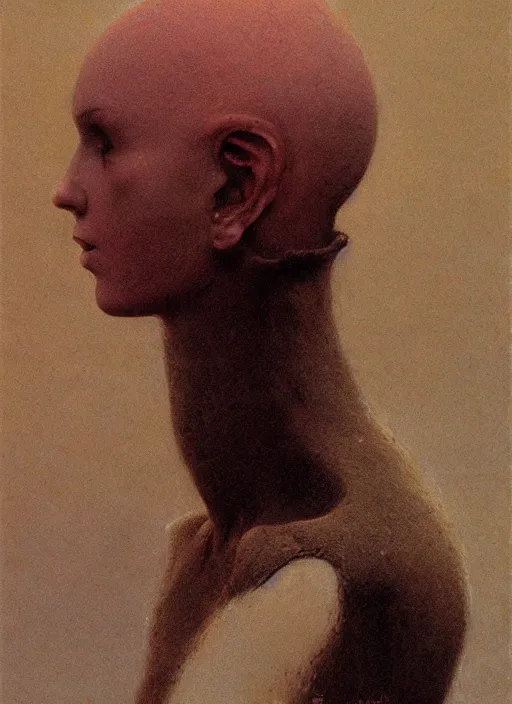 Prompt: bald barbarian girl by Beksinski