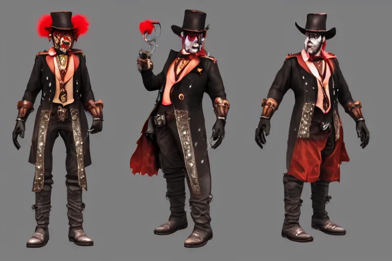 Image similar to 3d sculpt of a dark fantasy gothic circus clown, artstaton, League of Legends, red dead redemption2, overwatch, digital illustration