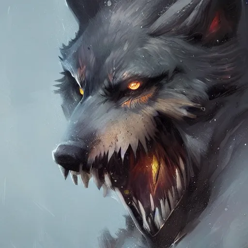 Prompt: a beautiful portrait of a werewolf warrior by Greg Rutkowski trending on Artstation