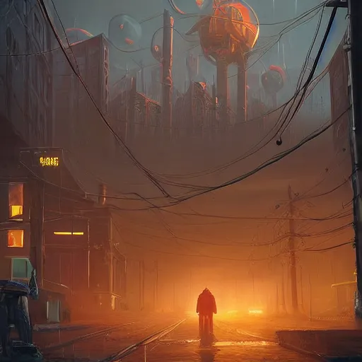 Image similar to half life 2, giant eldritch horror, simon stalenhag, cityscape