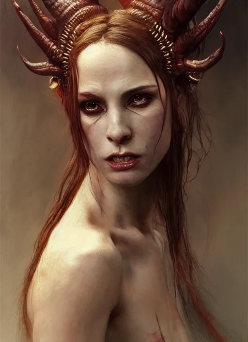 Image similar to half demon half human intricate skin hairy costume, elegant, peaceful, full body, horns, hyper realistic, extremely detailed, dnd character art portrait, fantasy art, intricate fantasy painting, dramatic lighting, vivid colors, deviant art, artstation, by edgar maxence and caravaggio and michael whelan and delacroix.