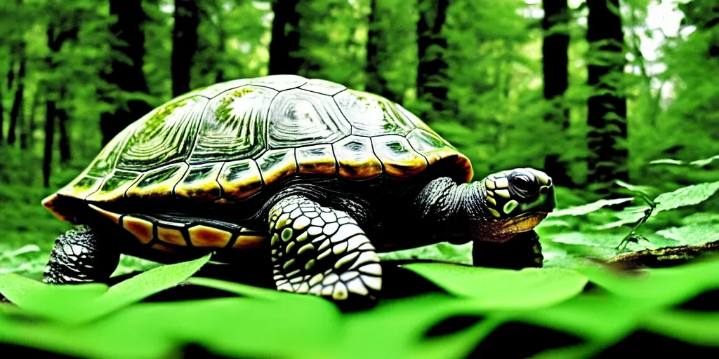 Image similar to a humongous turtle, forest growing on its shell