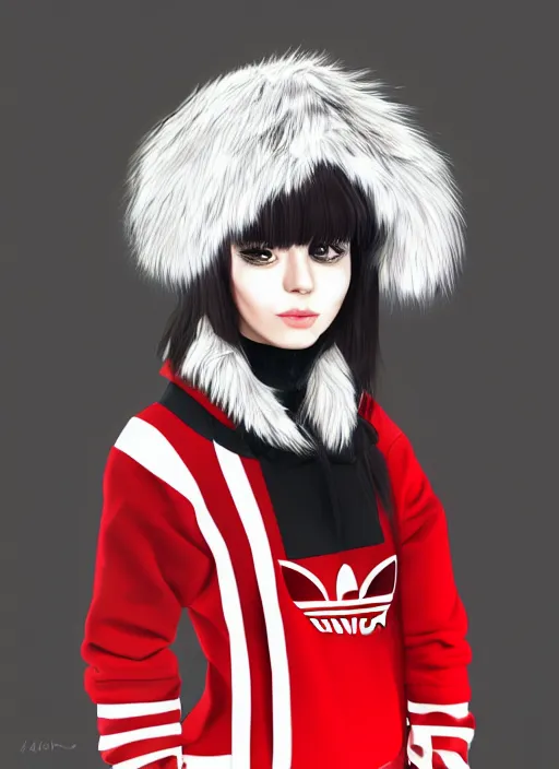 Prompt: a portrait of a furry russian kawaii girl wearing an adidas tracksuit painted by artstation trending