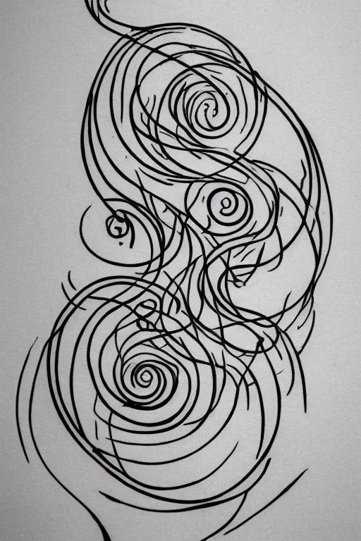 Prompt: a simple tattoo design of minimalist flying birds in spirals, black ink, abstract logo, line art