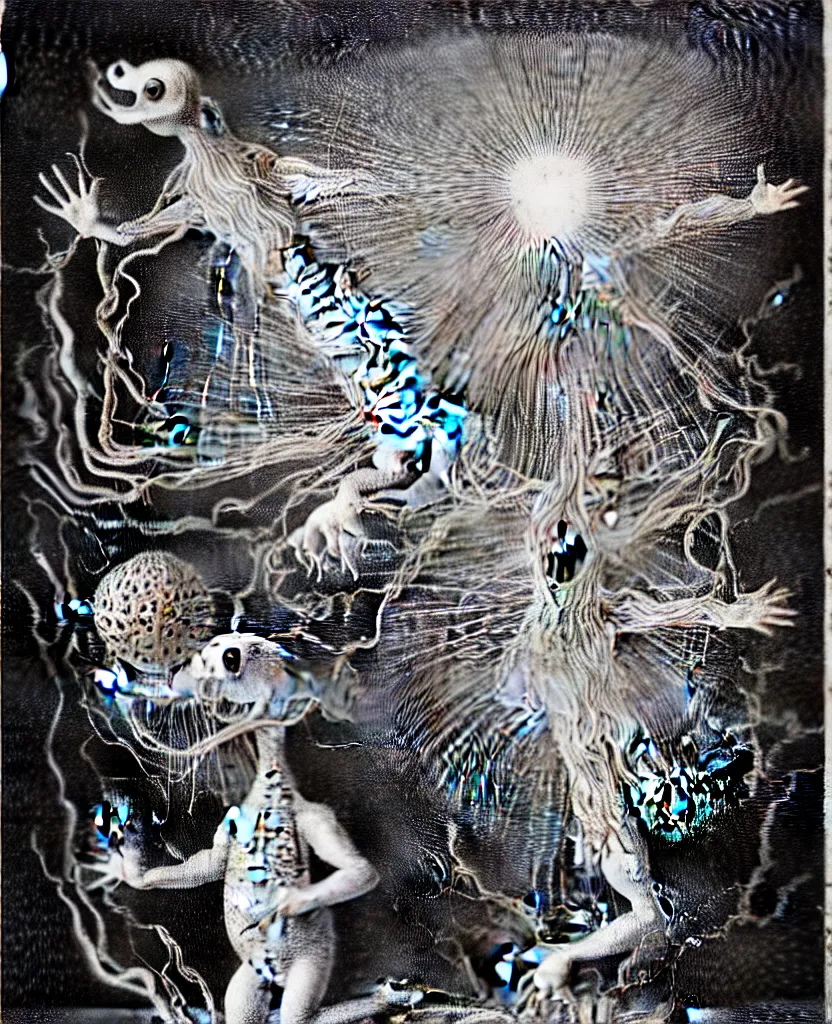 Image similar to whimsical freaky creature sings a unique canto about'as above so below'being ignited by the spirit of haeckel and robert fludd, breakthrough is iminent, glory be to the magic within