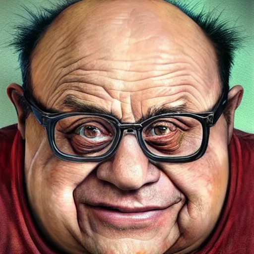 Image similar to hyperrealistic mixed media high resolution painting of (Danny DeVito) is Gollum, stunning 3d render inspired art by Jamie Salmon and István Sándorfi and Unreal Engine and Greg Rutkowski, perfect facial symmetry, dim volumetric lighting, 8k octane beautifully detailed render, full body shot, post-processing, extremely hyper-detailed, intricate, epic composition, highly detailed attributes, highly detailed atmosphere, cinematic lighting, masterpiece, trending on artstation, very very detailed, masterpiece, stunning, flawless completion, lifelike texture, perfection,