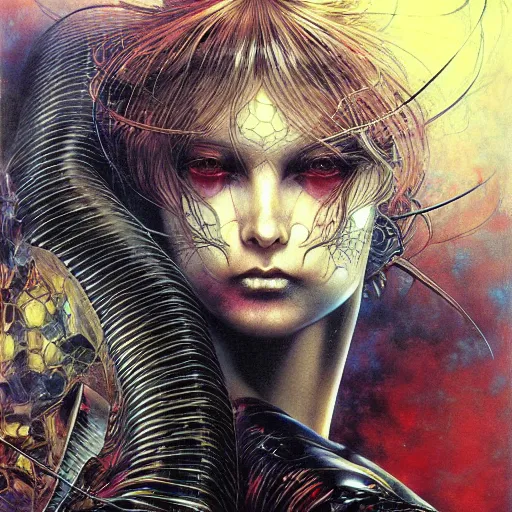 Prompt: realistic detailed image of Sharp Futuristic Sports Car by Ayami Kojima, Amano, Karol Bak, Greg Hildebrandt, and Mark Brooks, Neo-Gothic, gothic, rich deep colors. Beksinski painting, part by Adrian Ghenie and Gerhard Richter. art by Takato Yamamoto. masterpiece