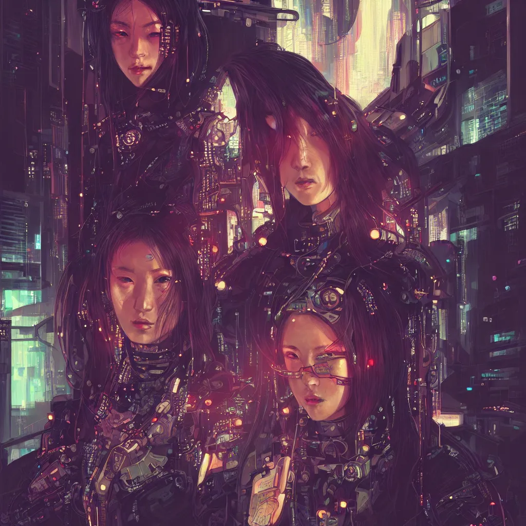 Image similar to portrait of a female cyberpunk hacker samurai in neotokyo at night, futuristic cyberpunk tokyo night, sci - fi and fantasy, intricate and very beautiful, highly detailed, digital painting, artstation, concept art, smooth and sharp focus, illustration, art by tian zi and wlop and alphonse mucha