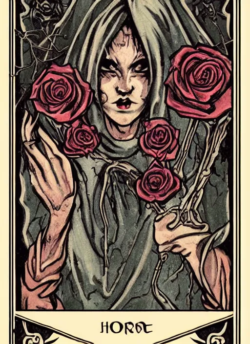 Image similar to tarot card :: horror :: vintage :: blood and roses :: by Yurtsev and Darkchylde