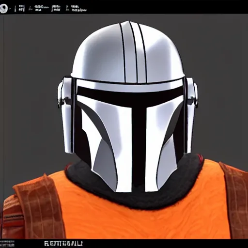 Image similar to a new design for mandalorian helmets. 3 d render.