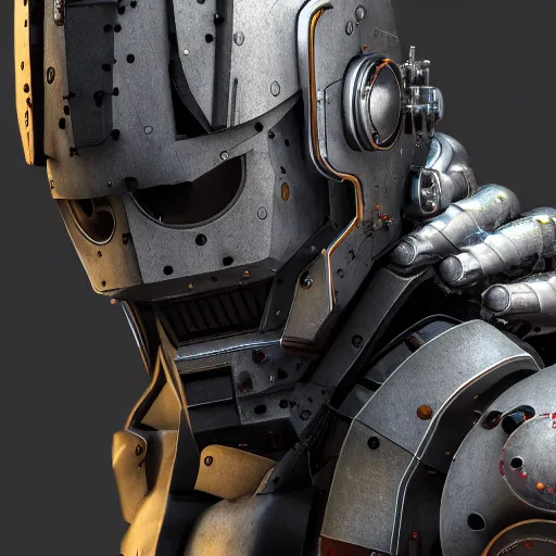 Prompt: Full lenght view contamporary art photography of ultra mega super hyper realistic detailed warmachine by Hiromasa Ogura . Photo on Leica Q2 Camera, Rendered in VRAY and DaVinci Resolve and MAXWELL and LUMION 3D, Volumetric natural light. Wearing cyberpunk suit with many details by Hiromasa Ogura .Rendered in VRAY and DaVinci Resolve and MAXWELL and LUMION 3D, Volumetric natural light