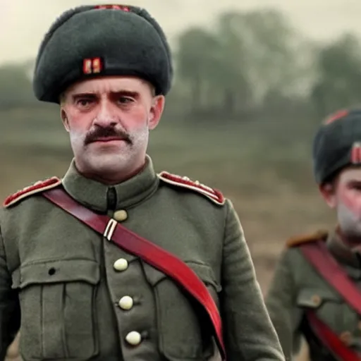 Prompt: movie scene jeremy corbin in ww 1 russian soldiers uniform, photorealistic, highly detailed 8 k