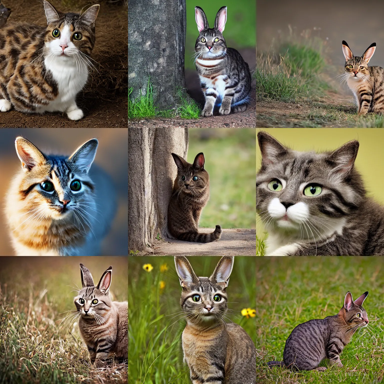 Prompt: a cat-bunny, wildlife photography