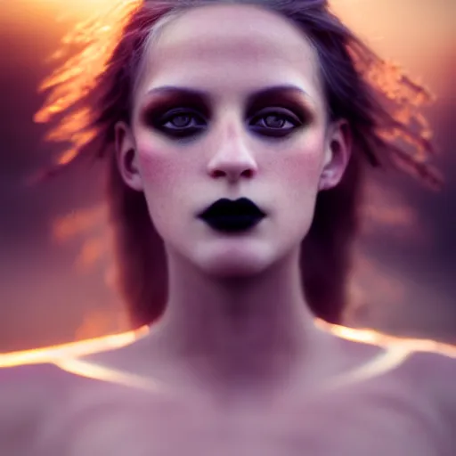 Image similar to photographic portrait of a stunningly beautiful gothic female in soft dreamy light at sunset, god rays, contemporary fashion shoot, by edward robert hughes, annie leibovitz and steve mccurry, david lazar, jimmy nelsson, breathtaking, 8 k resolution, extremely detailed, beautiful, establishing shot, artistic, hyperrealistic, beautiful face, octane render