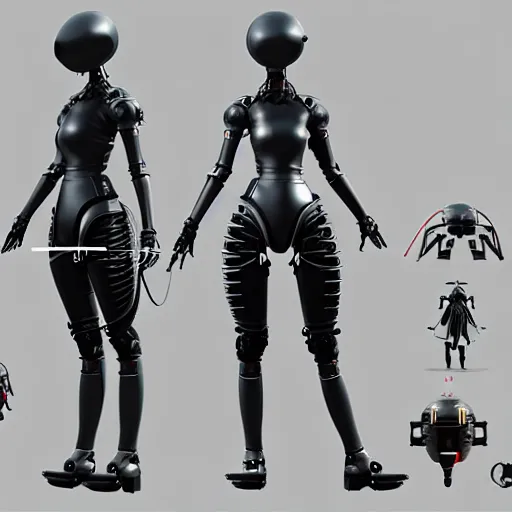 Image similar to professional engineering CAD exploded view of a realistic android bodyguard modeled after 2B nier automata, solidworks, catia, autodesk inventor, unreal engine, gynoid cad design inspired by Masamune Shirow and Boston Dynamics and Ross Tran and WLOP, product showcase, octane render 4k