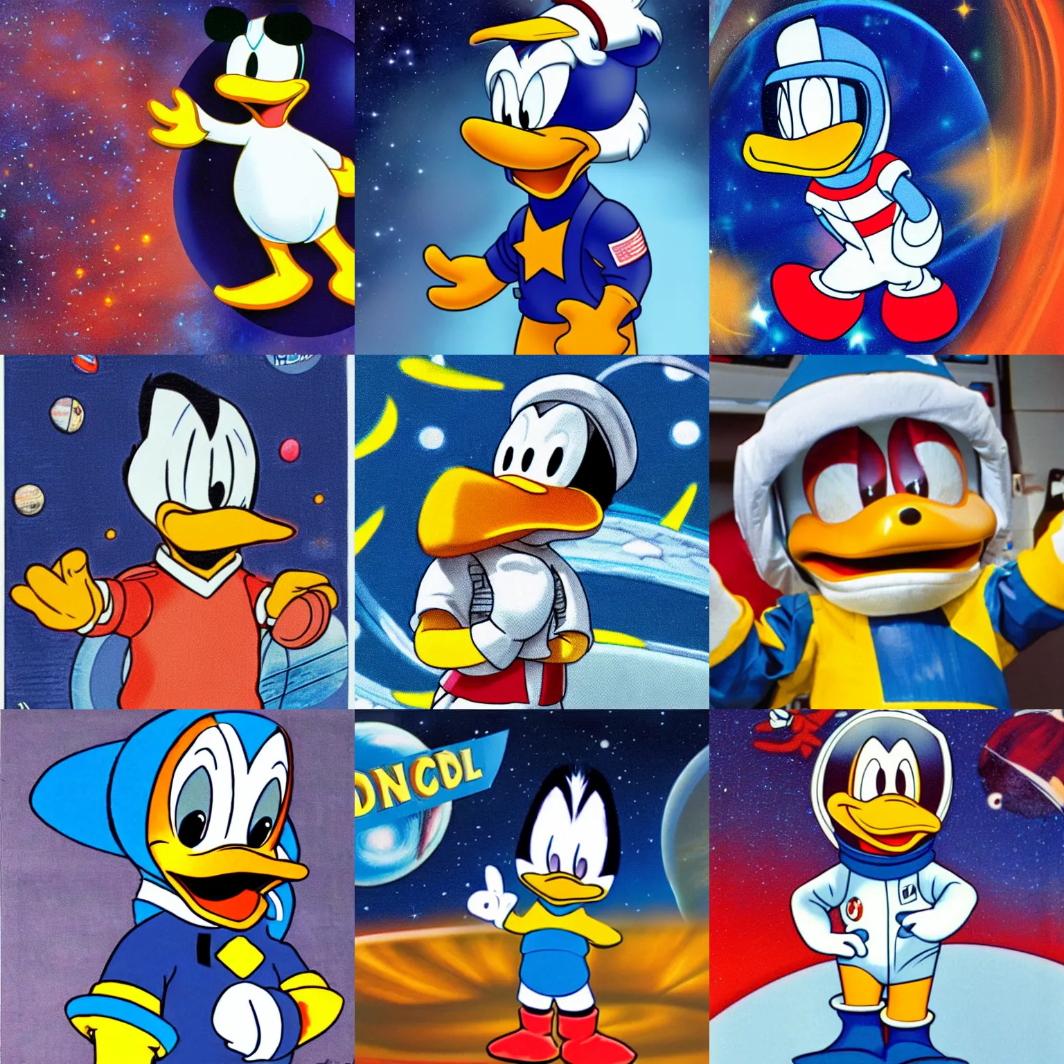 Prompt: Donald Duck wearing a space suit