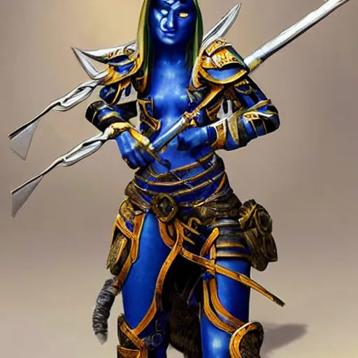 Image similar to photo of a female rogue warrior with lapis lazuli armour and weapons