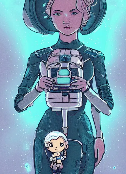 Prompt: beautiful planet cottagecore princess rosalina holding a small robot wearing a scifi jetsuit by laurie greasley, intricate bioluminescent highly detailed, digital painting, concept art, smooth, sharp, focus, illustration, art by artgerm, artstation