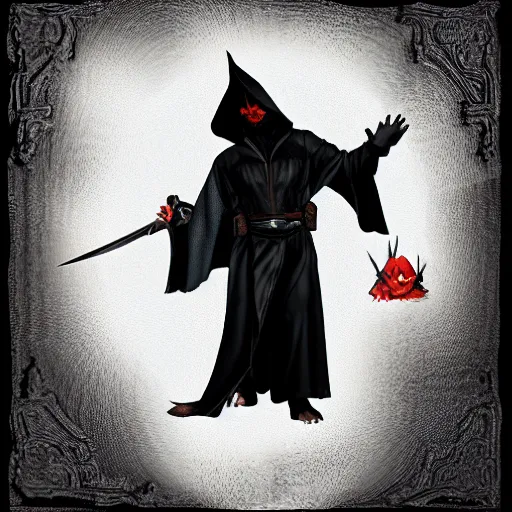 Prompt: goblin assassin wearing a black robe with hood and dual daggers on its hands