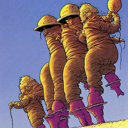 Prompt: The potatoes eaters, by Moebius