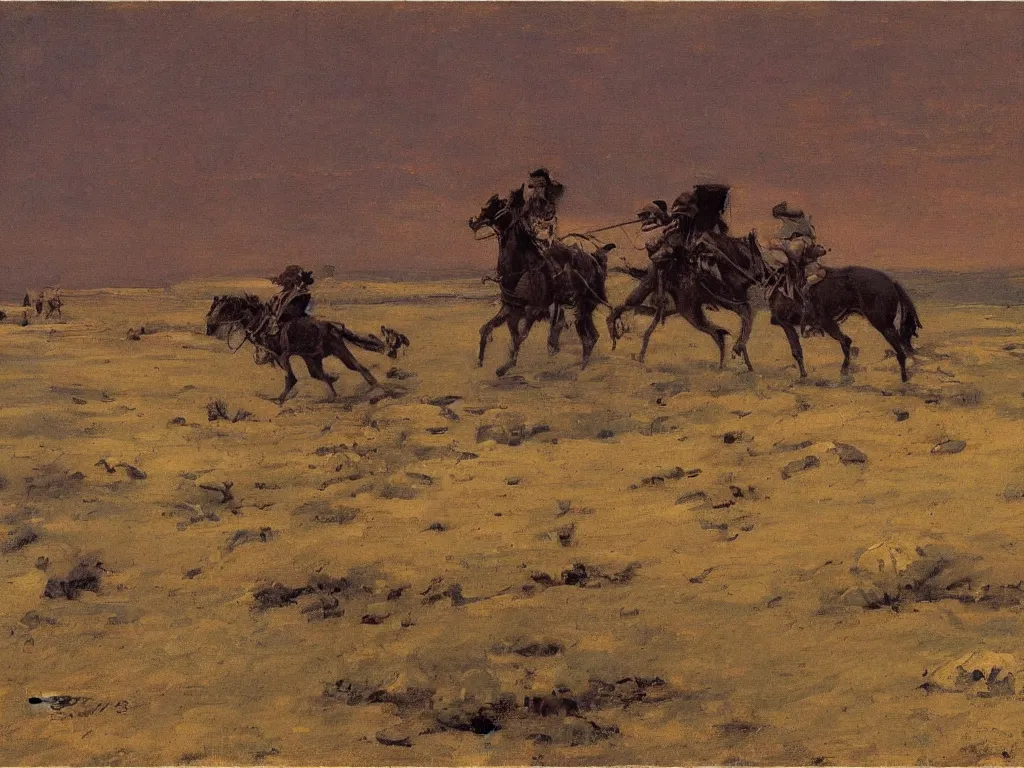 Image similar to a beautiful landscape painting by frederic remington, trending on arstation