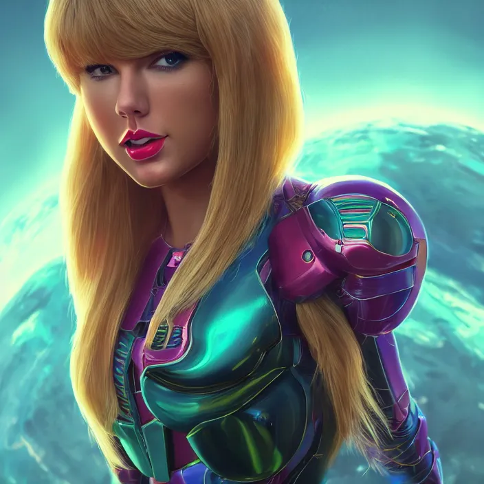 Prompt: portrait of Taylor Swift as SAMUS. HD, 4K. intricate abstract. intricate artwork. by Tooth Wu, wlop, beeple, dan mumford. octane render, trending on artstation, greg rutkowski very coherent symmetrical artwork. cinematic, hyper realism, high detail, octane render, 8k, iridescent accents