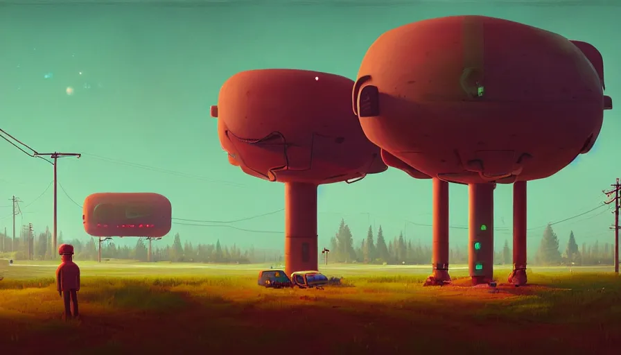 Prompt: the two complementary forces that make up all aspects and phenomena of life, by simon stalenhag