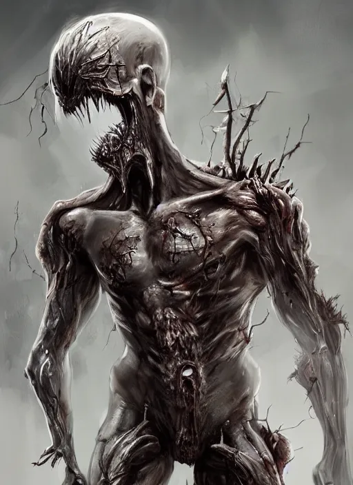 Image similar to detailed beautiful cool male character art depicting am infected zombie monster. metal spider limbs, cyborg, concept art, depth of field, on amino, by sakimichan patreon, wlop, weibo, bcy. net, colorhub. me high quality art on artstation.