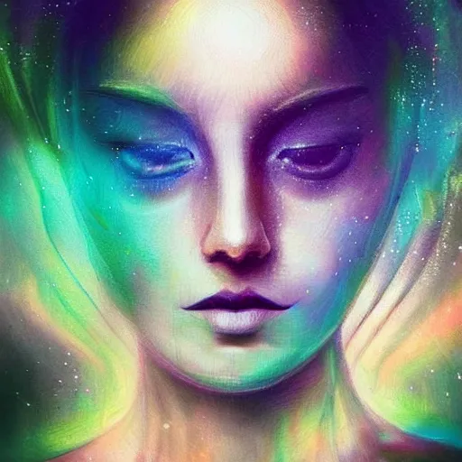 Image similar to beautiful detailed artistic portrait of a person travelling between different astral planes. reality is more than it seems. grainy and rough. fine detail. soft colour scheme. artistic painting by lurid ( 2 0 2 2 ). featured on deviantart.