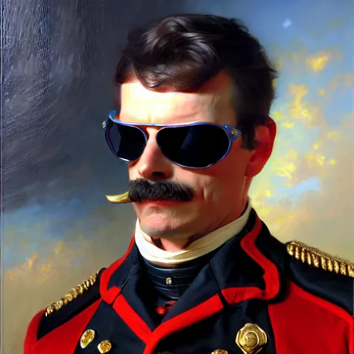 Prompt: drdisrespect as napoleon, wearing oakley sunglasses, breath taking, dignified, highly detailed painting by gaston bussiere, j. c. leyendecker, greg rutkowski, craig mullins, 8 k