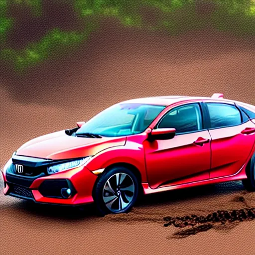 Prompt: a honda civic 2 0 1 7 hatchback made out of mud