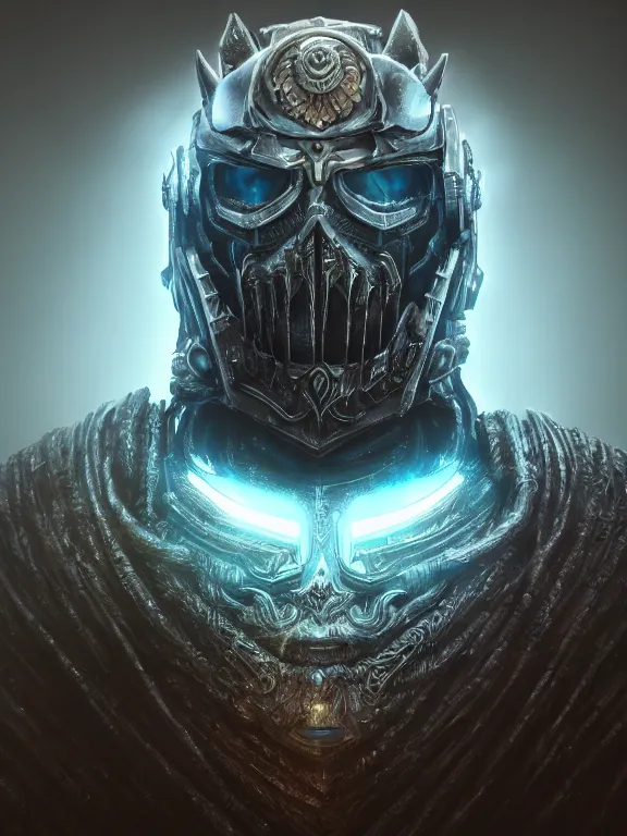 Prompt: portrait art of 8k ultra realistic retro futuristic lich king helmet, lens flare, atmosphere, glow, detailed,intricate,blade runner, cybernetic, full of colour, cinematic lighting, trending on artstation, 4k, hyperrealistic, focused, extreme details,unreal engine 5, cinematic, masterpiece, art by ayami kojima, giger