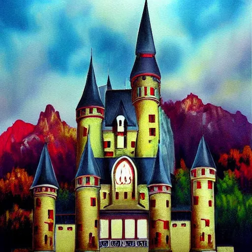 Prompt: majestic painting of draculas castle