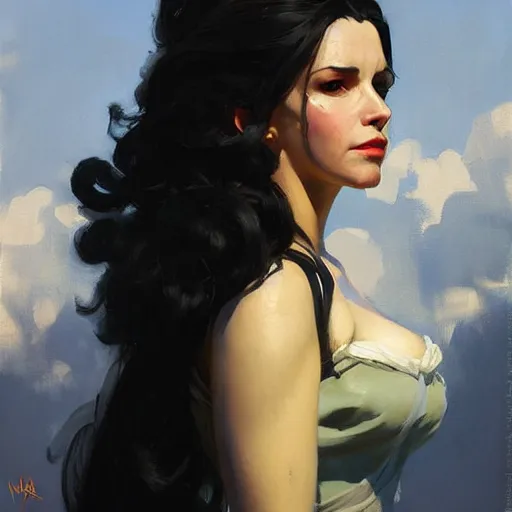 Image similar to Greg Manchess portrait painting of Yennefer of Vengerberg as Overwatch character, medium shot, asymmetrical, profile picture, Organic Painting, sunny day, Matte Painting, bold shapes, hard edges, street art, trending on artstation, by Huang Guangjian and Gil Elvgren and Sachin Teng