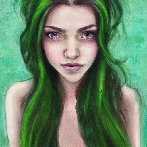 Prompt: Portrait of a beautíful young lady with read hair and green eyes, sharp, detailed, award winning, arstation, pinterest