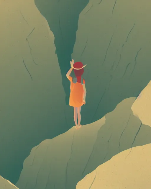 Image similar to a small person standing in the middle of a canyon, illustration