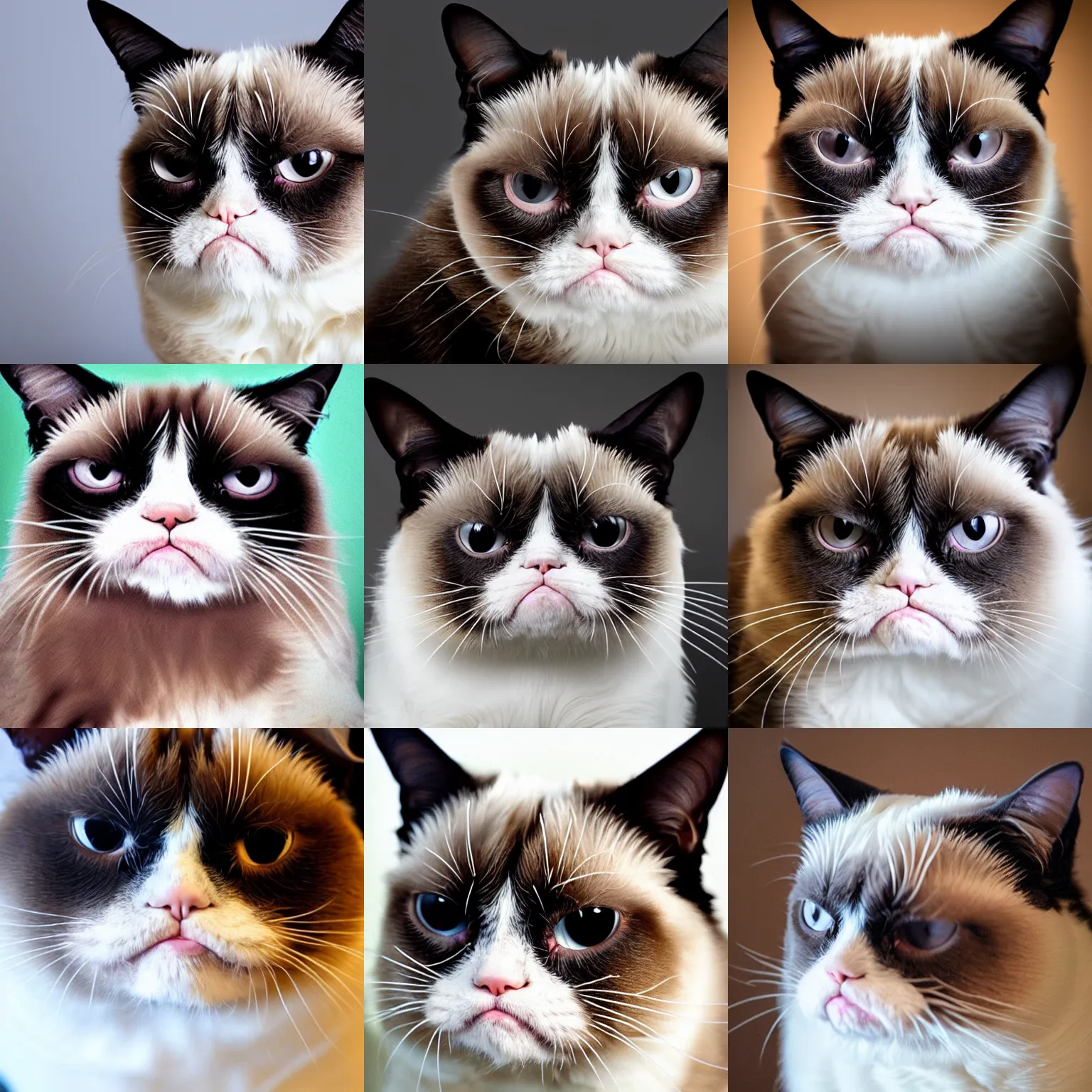 Prompt: a headshot portrait of a grumpy cat