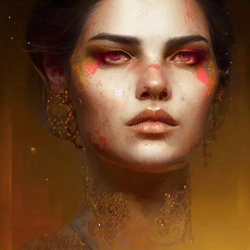 Prompt: Intricate five star Empress facial portrait by greg rutkowski , oil on canvas, high detail, matte finish, high contrast, 3d depth, masterpiece, vivid colors, artstationhd