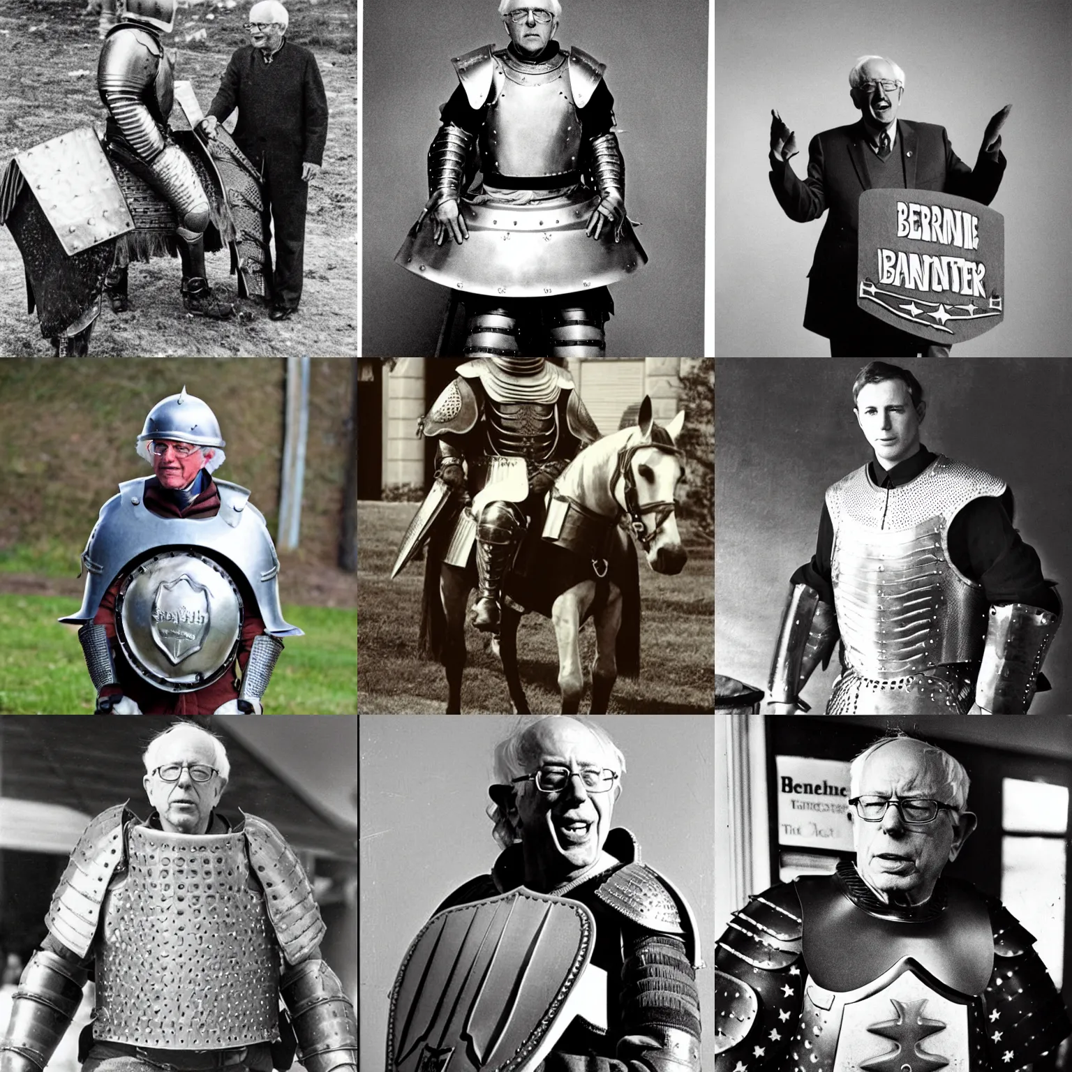 Prompt: historical photograph of bernie sanders in plate armor