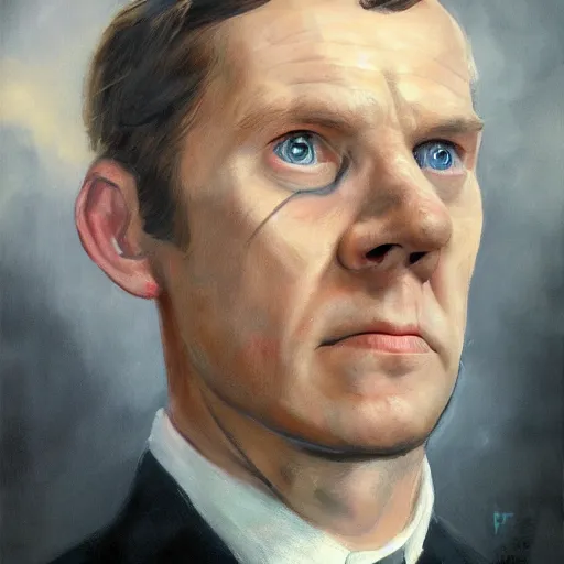 Prompt: ultra realistic portrait painting of simon skinner from hot fuzz, art by frank frazetta, 4 k, ultra realistic, highly detailed, epic lighting