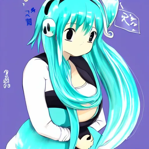 Image similar to cute pregnant hatsune miku with big pregnant belly, baby struggling inside womb, kicks are visible on the belly, art in anime style, trending on pixiv